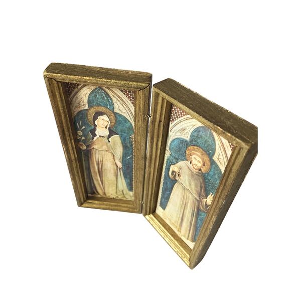 Vintage 50s 60s Gold Gilt Box 2 Saints Inside Made in Italy Religious Christian - Picture 3 of 12